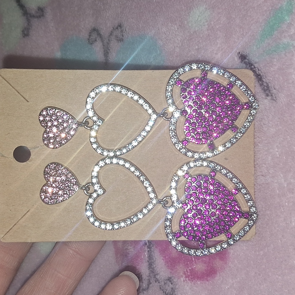 Hand Crafted Pink and Silver Heart Earrings